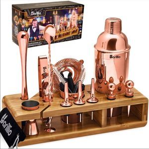BARILLO 🍸 Rose Gold Bartender Kit & Bamboo Stand